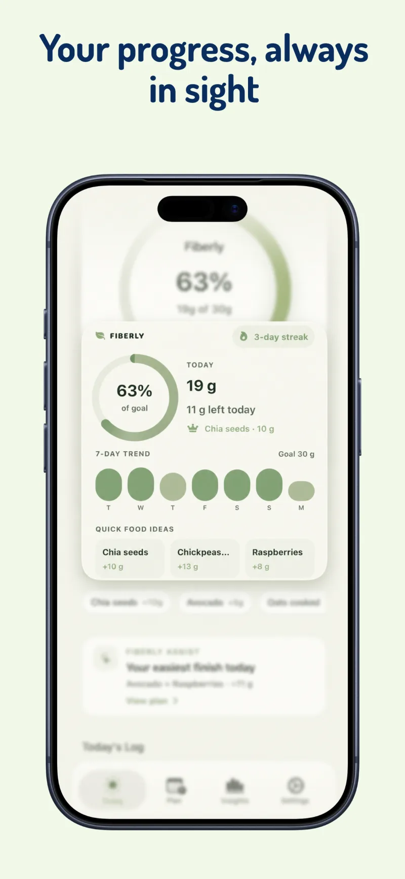 Fiberly daily progress widgets on an iPhone Home Screen
